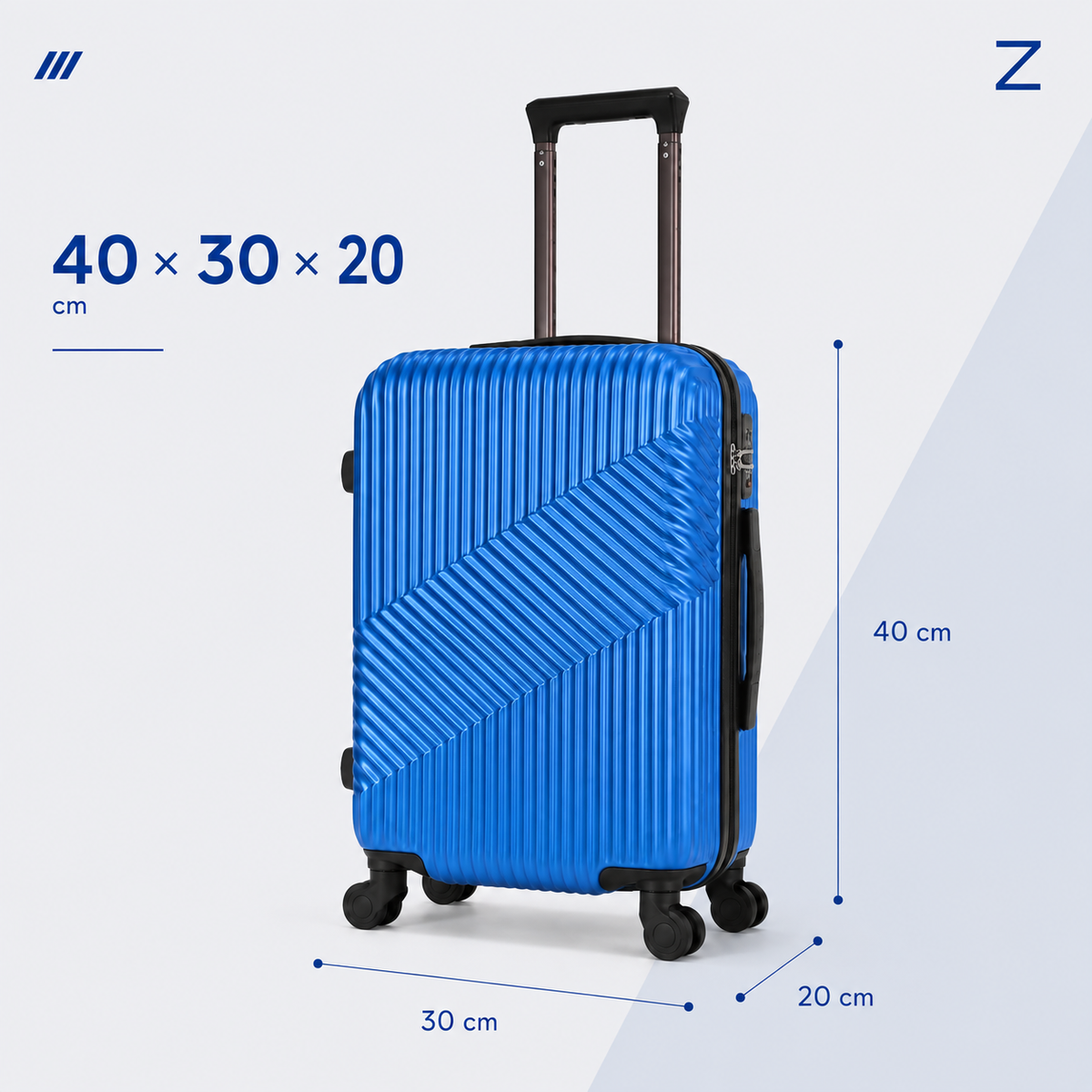 Azul · Medidas de la maleta de cabina ZAIROA: 40 × 30 × 20 cm