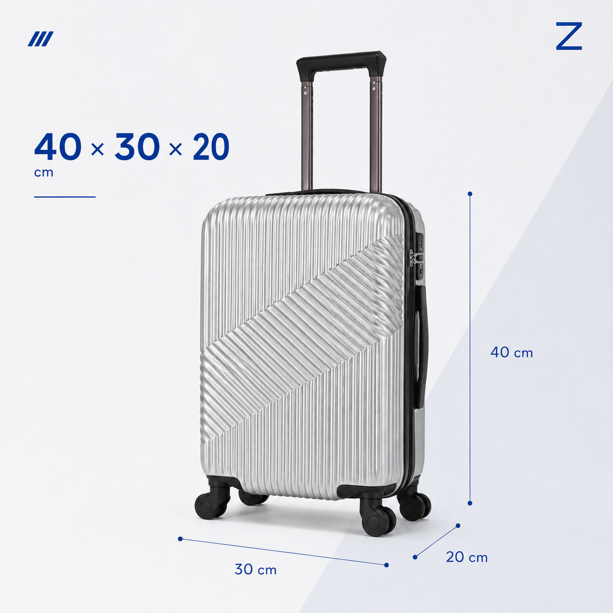 Gris · Medidas de la maleta de cabina ZAIROA: 40 × 30 × 20 cm