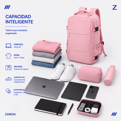 Rosa · Capacidad de la mochila de viaje ZAIROA: portátil, ropa, neceser, zapatillas y accesorios