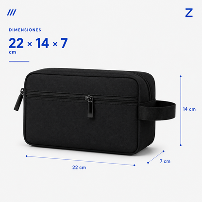 Negro · Medidas del neceser de viaje ZAIROA: 22 × 14 × 7 cm