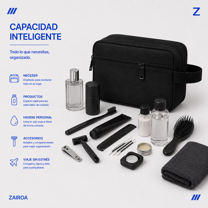 Negro · Capacidad del neceser de viaje ZAIROA: artículos de higiene personal, accesorios y toalla